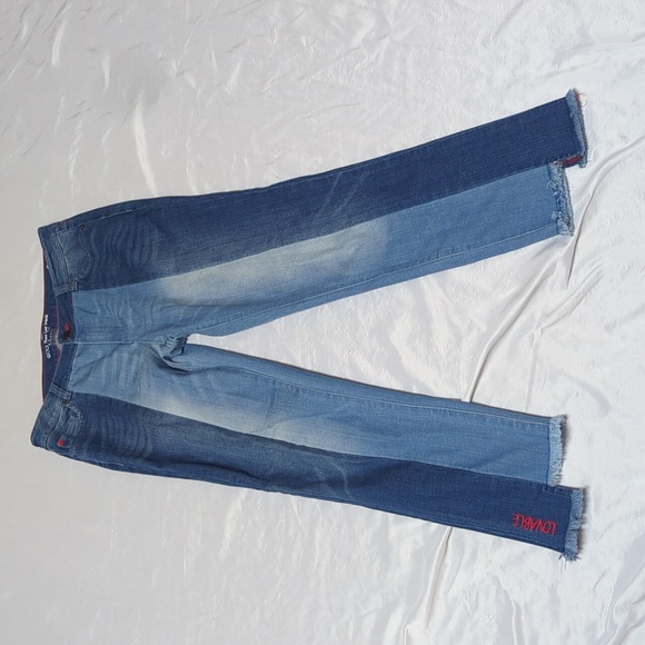 Two-Tone Patchwork Mid Rise Slim Leg Boho Jeans Size 6 - Picture 1 of 8